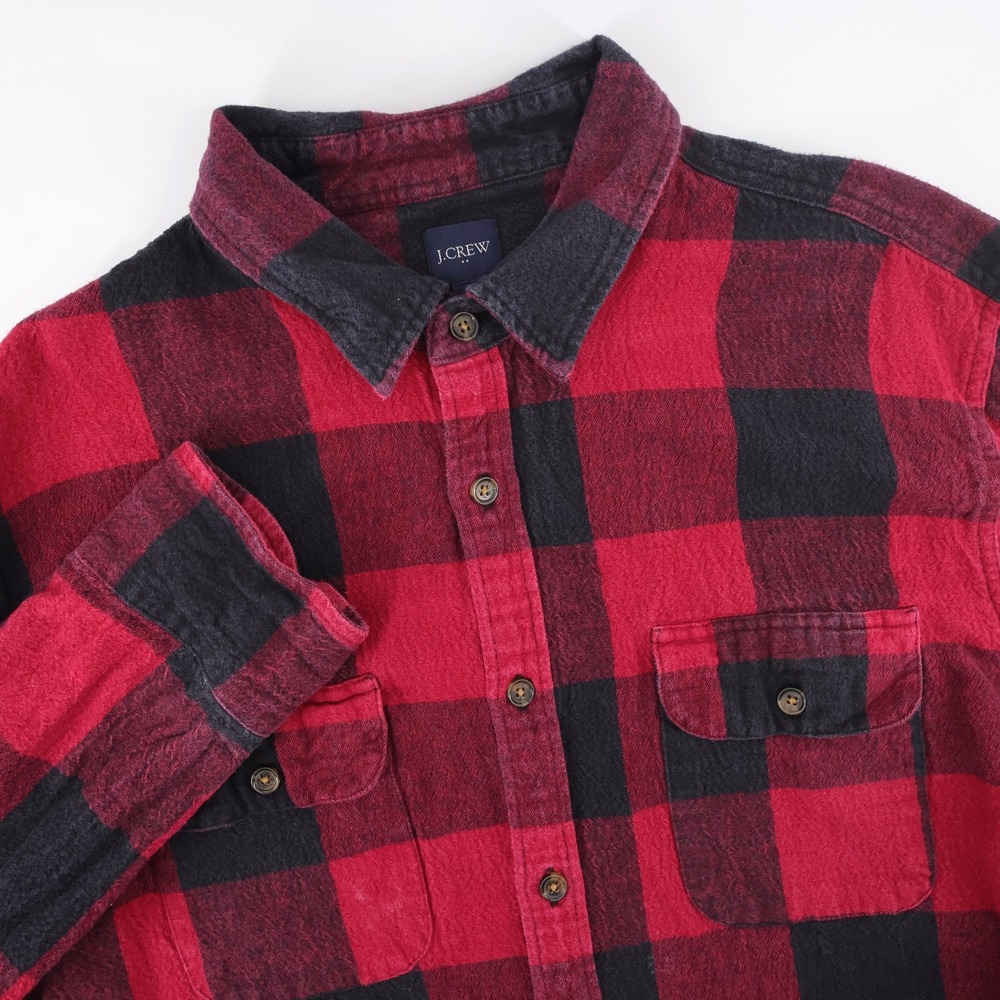 J. Crew Buffalo Plaid Shirt Elbow Pads Red Black Long Sleeve Mens XL